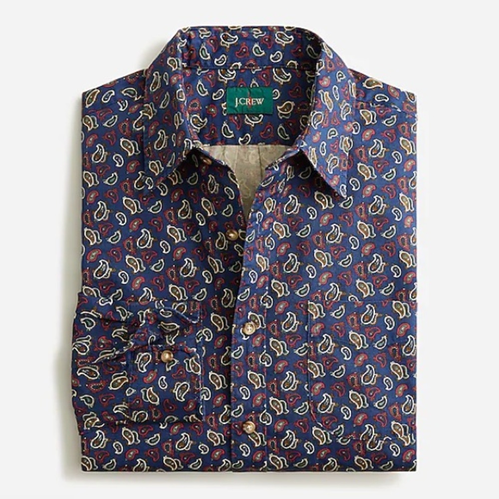 NWT J.Crew Vintage Twill Paisley Button Down Shirt Men's Large Navy
